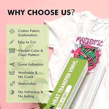 A-SUB Sublimation HTV Vinyl for Light Fabric, 12 Inch X 10 FT