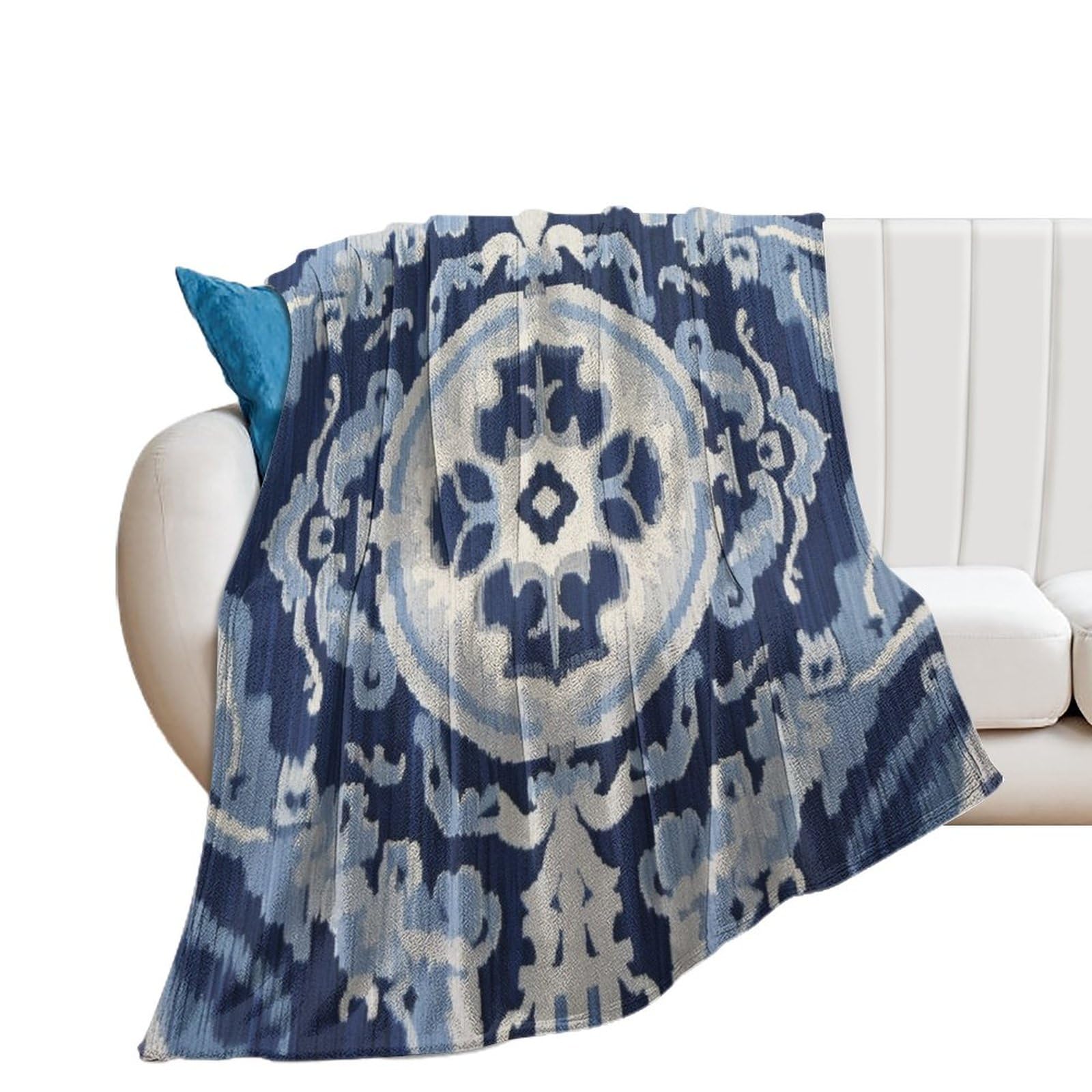 DreamAutumn Thicken Throw Blankets Blue Grey Ika Print Flannel Fleece Blankets for Bed Couch Sofa Chair, Microfiber Warm Cozy Fuzzy Plush Super Soft Blanket for Hot Sleepers 40x50in