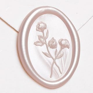 UNIQOOO Wax Seal Stickers - 3D Flower Oval Shape Wedding Invitation Envelope Seal Stickers, 50 Pcs Self- Adhesive Champagne Stickers, Perfect for Invitation, Christmas, Gift Wrapping