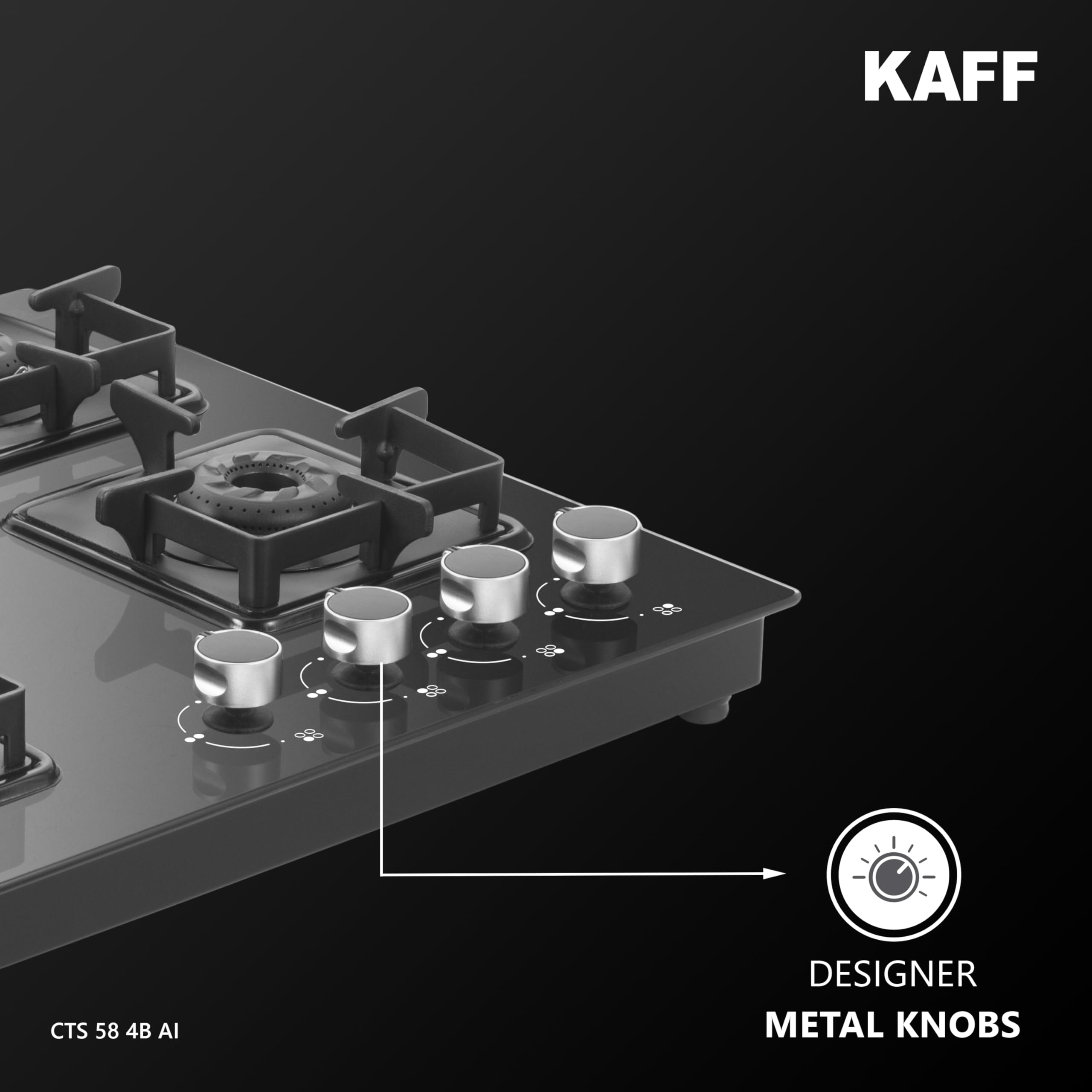 KAFF 4 Burner Gas Cooktop - Auto Ignition, Black -6