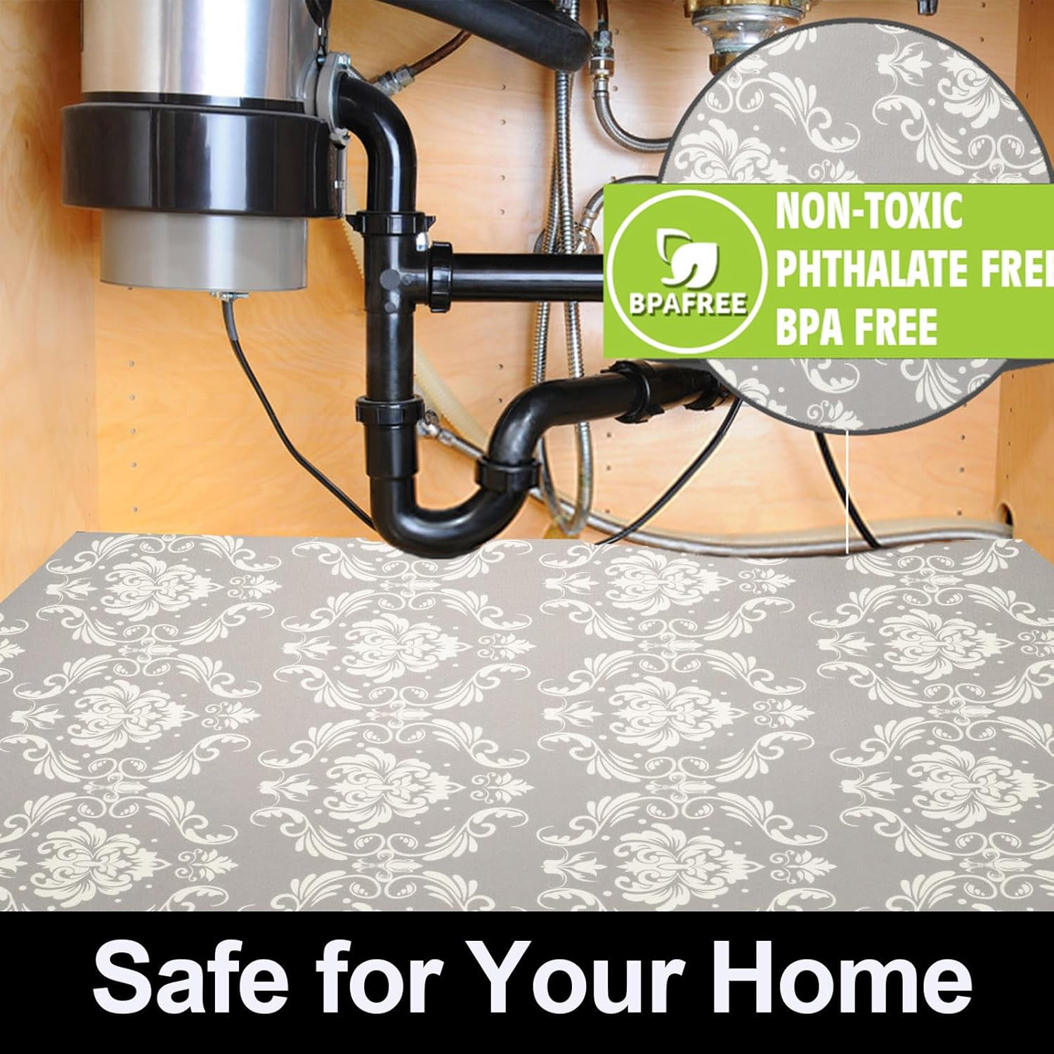 AiBOB Waterproof Under Sink Mat, Absorbent Quick Dry Sink Liners Protect Cabinets, Durable Shelf Liners, Slip Resistant and Non-Adhesive, 24X68, Light Grey