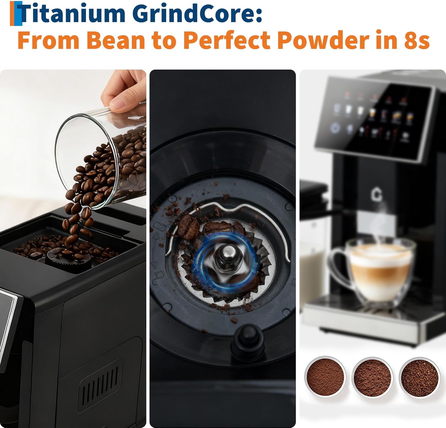 3rd-Gen Espresso Coffee Maker with Milk Frother - Removable Brewer & Grinder, Adjustable Coarseness/Flavor, 3-Level Coffee/Milk Volume, Detachable Milk Tank - Sleek Black Spray Paint for Home Baristas