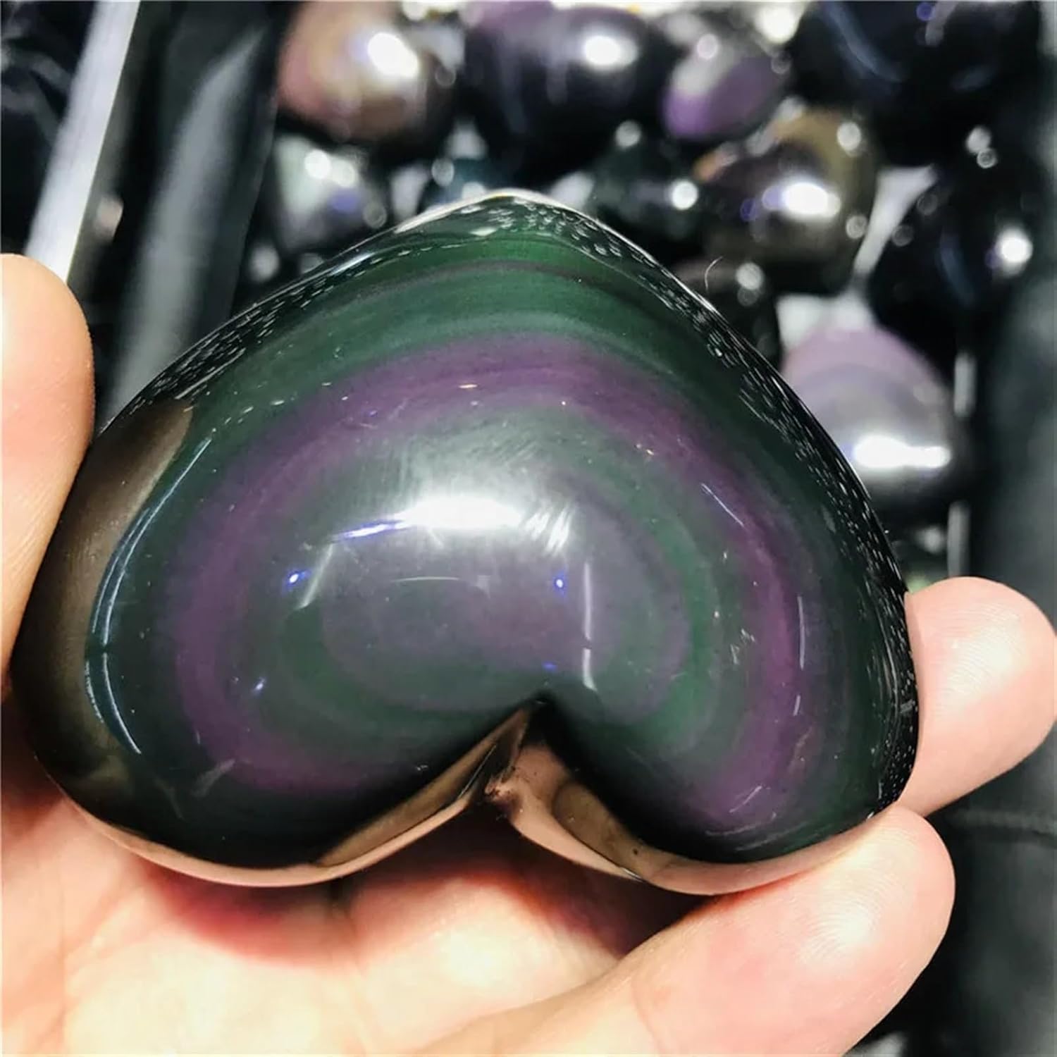 Rainbow Obsidian Cat's Eye Quartz Crystal Heart Stone and Specimens Decorative Gift Home Decor(120g)