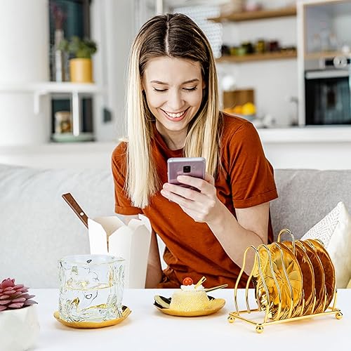 Miniatura 6 de Koqye Posavasos con soporte de plata, posavasos redondos estilo plateado, decoración de mesa para pasteles y bandeja de frutas, cocina, hogar, juego