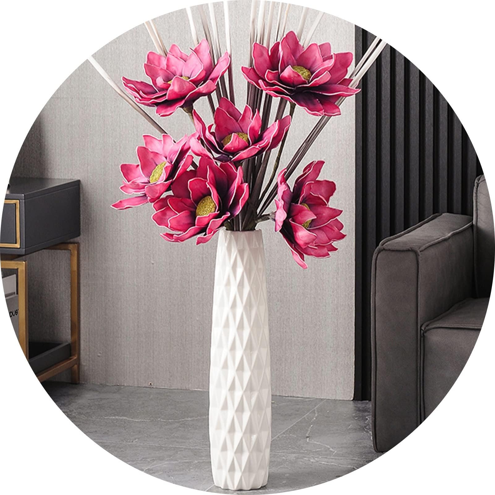 Silver Textured Modern Vase Large Floral Vase Modern Home Decor Decorative Gift (Color : White, Size : 45cm/17.7in)