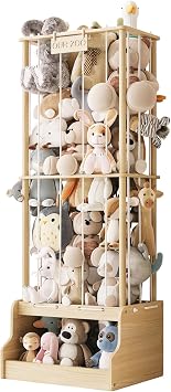 Stuffed Animal Storage Organizer,2-in-1 Solid Pine Wood Stuffed Animal Zoo with Toy Chest, Large Plush Toy Holder with Thick Elastic Bands,Stuffed Animal Holder for Playroom, Nursery, Bedroom