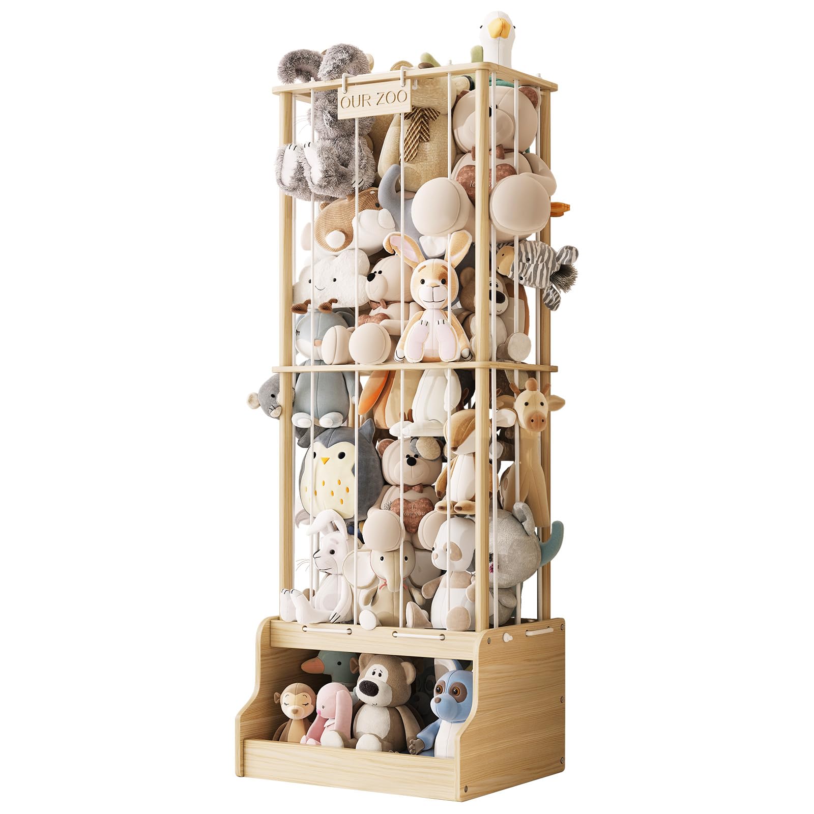 Stuffed Animal Storage Wood Stuffed Animal Zoo with Toy Chest Vertical Stuffed Animal Holder with Thicker Elastic Band