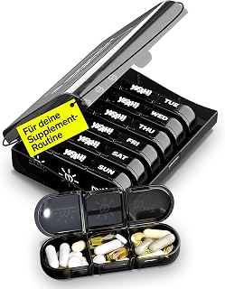 natural elements Tablettenbox für 7 Tage – morgens, mittags, abends – tragbare Medikamentbox für Kapseln, Tabletten, Medikamente – für Vitamine, Nahrungsergänzungmittel – ideal für unterwegs