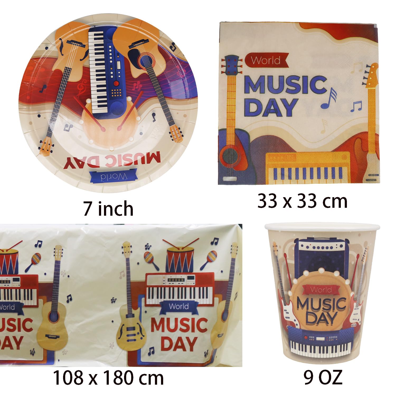 Piano Music Day Theme - Servizio da tavola per feste di compleanno dei bambini, 61 pezzi, compresi piatti di carta, bicchieri, tovaglioli e tovaglie, adatto per 20 persone