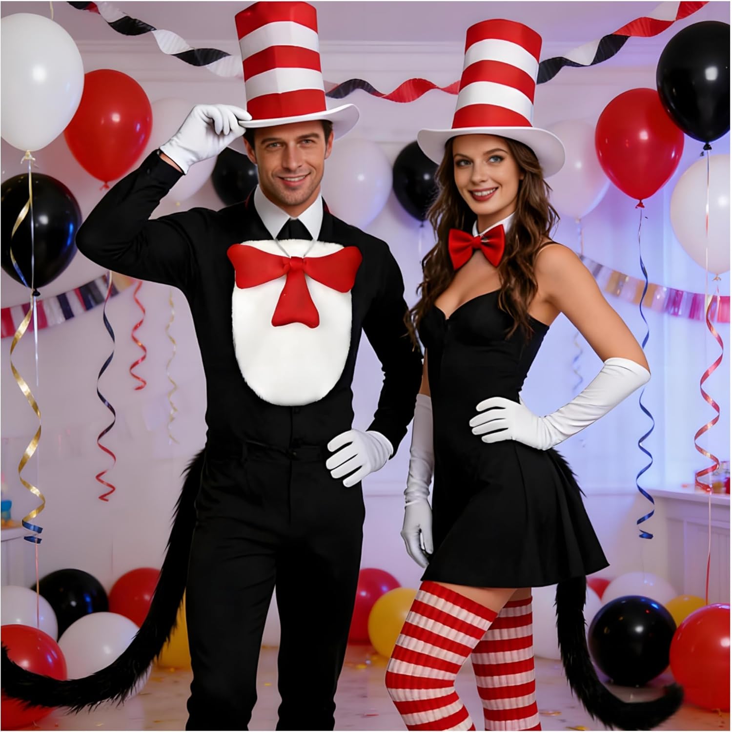 Cat Costume 4PCS Accessories Red Set Tall Hat Bow Tie Gloves and Leg Warmers for World Book Day Halloween Cosplay - Image 7