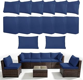 14Pcs Outdoor Cushion Covers, Patio Furniture Cushion Covers, Navy Blue