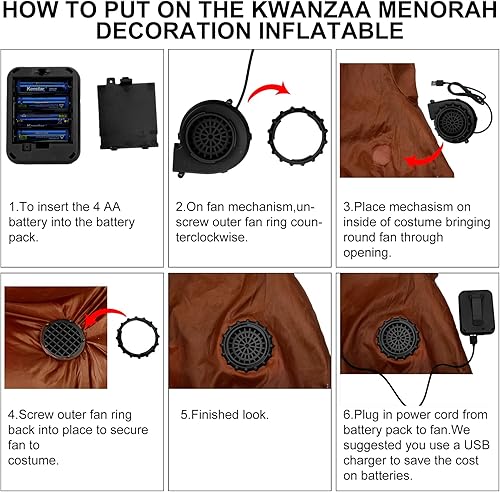 Miniatura 4 de Liliful Kwanzaa - Decoración inflable de menorah de 8 pies, patrimonio africano, decoración de patio al aire libre, velas Kwanzaa Kinara para