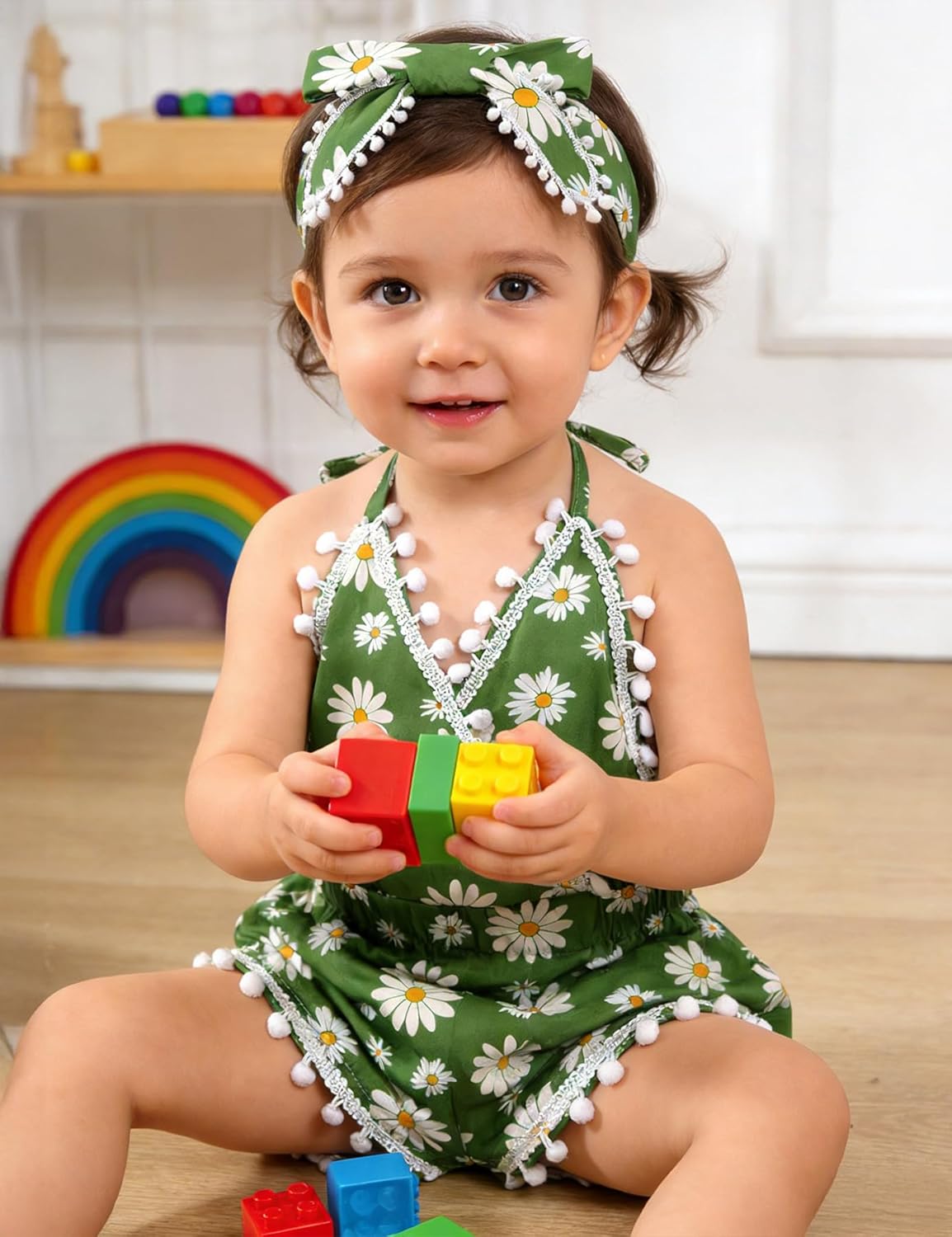 6M-3T Baby Girl Backless Bodysuit Outfit Set Romper Jumpsuit with Headband - Image 3