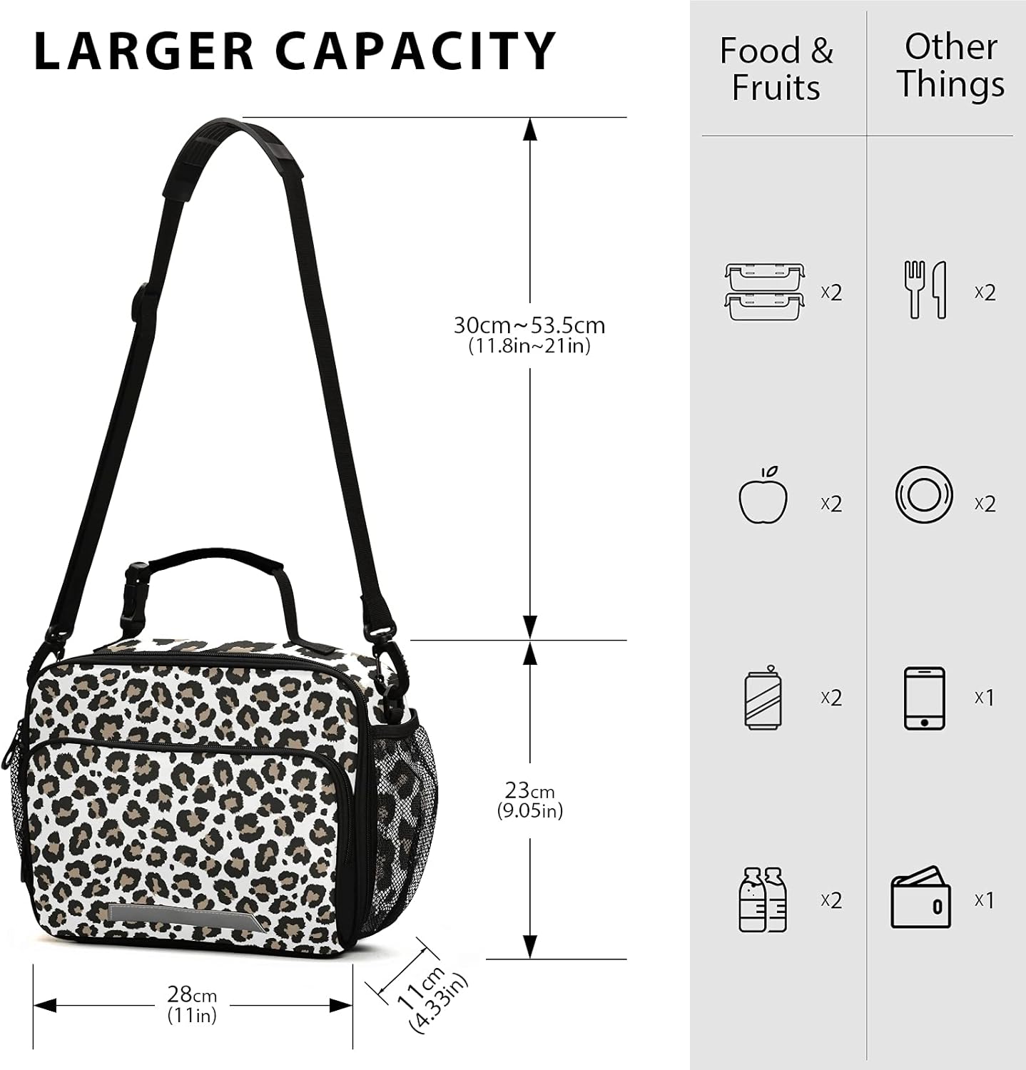 Leopard Cheetah Print Animal Skin Lunch Bag, Reusable Lunch Box for Women Men, Insulated Cooler Bag Lunch Tote Bag with Shoulder Strap for School Office Picnic Travel