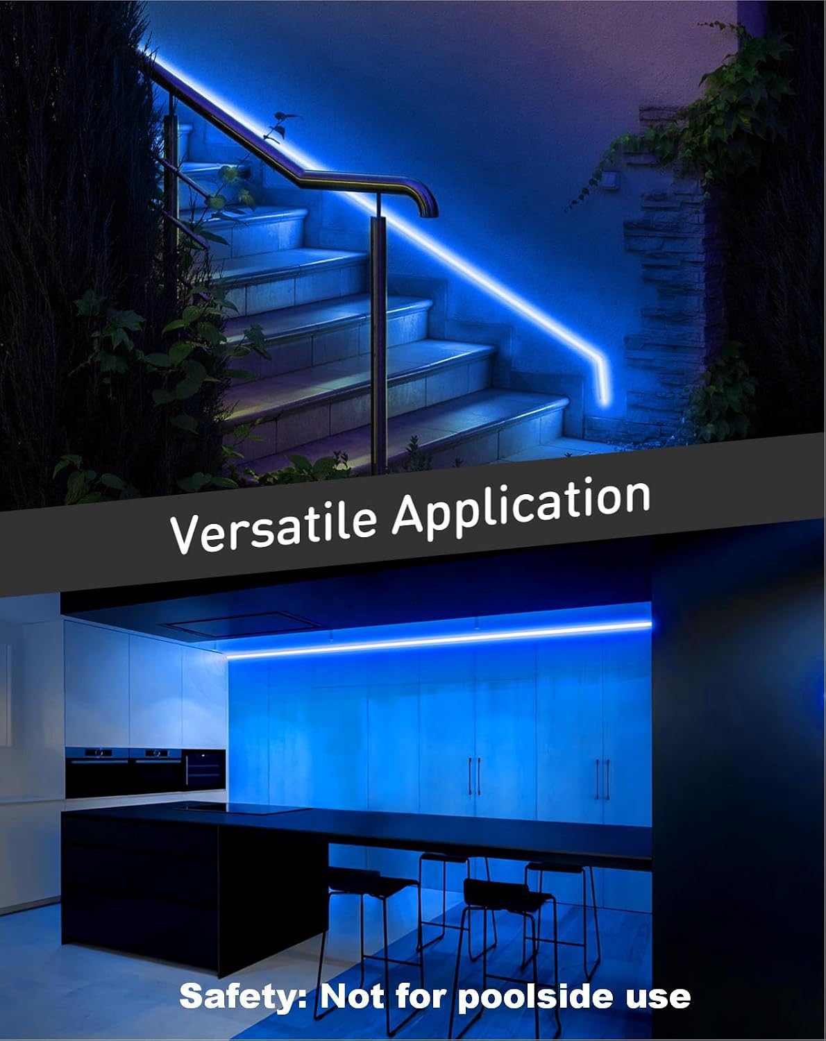 Shine Decor LED Rope Lights AC 120V, Connectable & Cuttable Dotless 120LEDs/M Eco Neon Strip Lighting, ETL IP65 Waterproof & Weather-Resistant for Home Commercial, 8x16mm, Blue, 16.4FT
