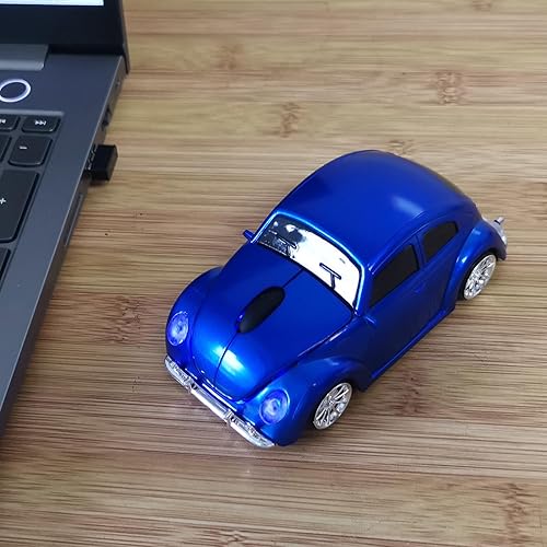 Miniatura 4 de SDGSQHA Mouse inalámbrico para computadora, mouse óptico inalámbrico de 2.4 GHz, ratón de computadora de automóvil, mouse azul, mouse con forma de