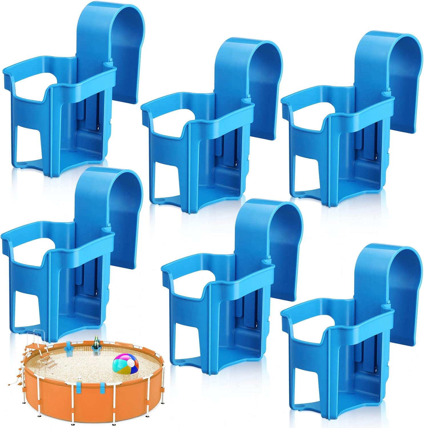 Nuogo 6 Pieces Poolside Cup Holder White for Above Ground Pools Cup Holder for Drinks Pool Fits 2 Inch or Less Round Top Bar