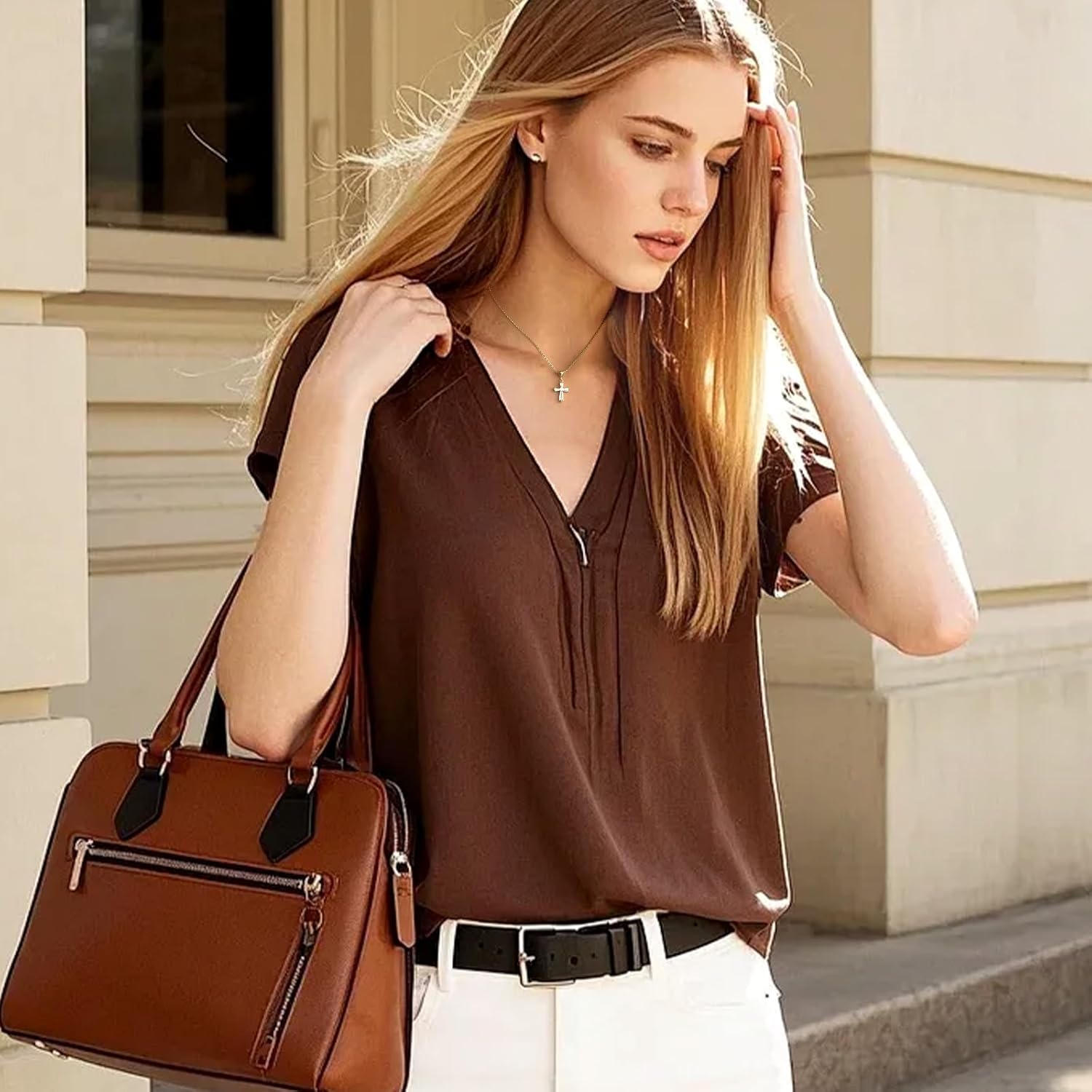 Dainty 14k Gold Choker Cross Charm Necklace for Women, Cross Gold Pendant Necklace Trendy Non Tarnish - Image 5