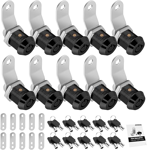 Miniatura 25 de Paquete de 10 cerraduras de gabinete con llaves, cerraduras de almacenamiento para RV de 1-1/2" con llave similar, cerraduras para puerta de Cromo -