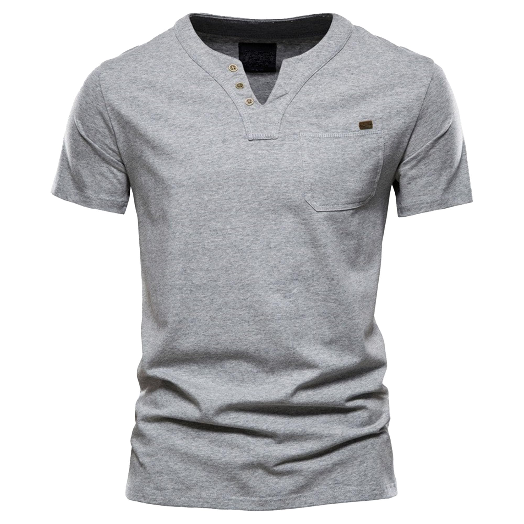 Men Fashion Trendy Slim Sports T-Shirt Cotton Casual Pocket Pullover Tops Summer Quarter Button Short Sleeve Shirts (Grey,Medium)