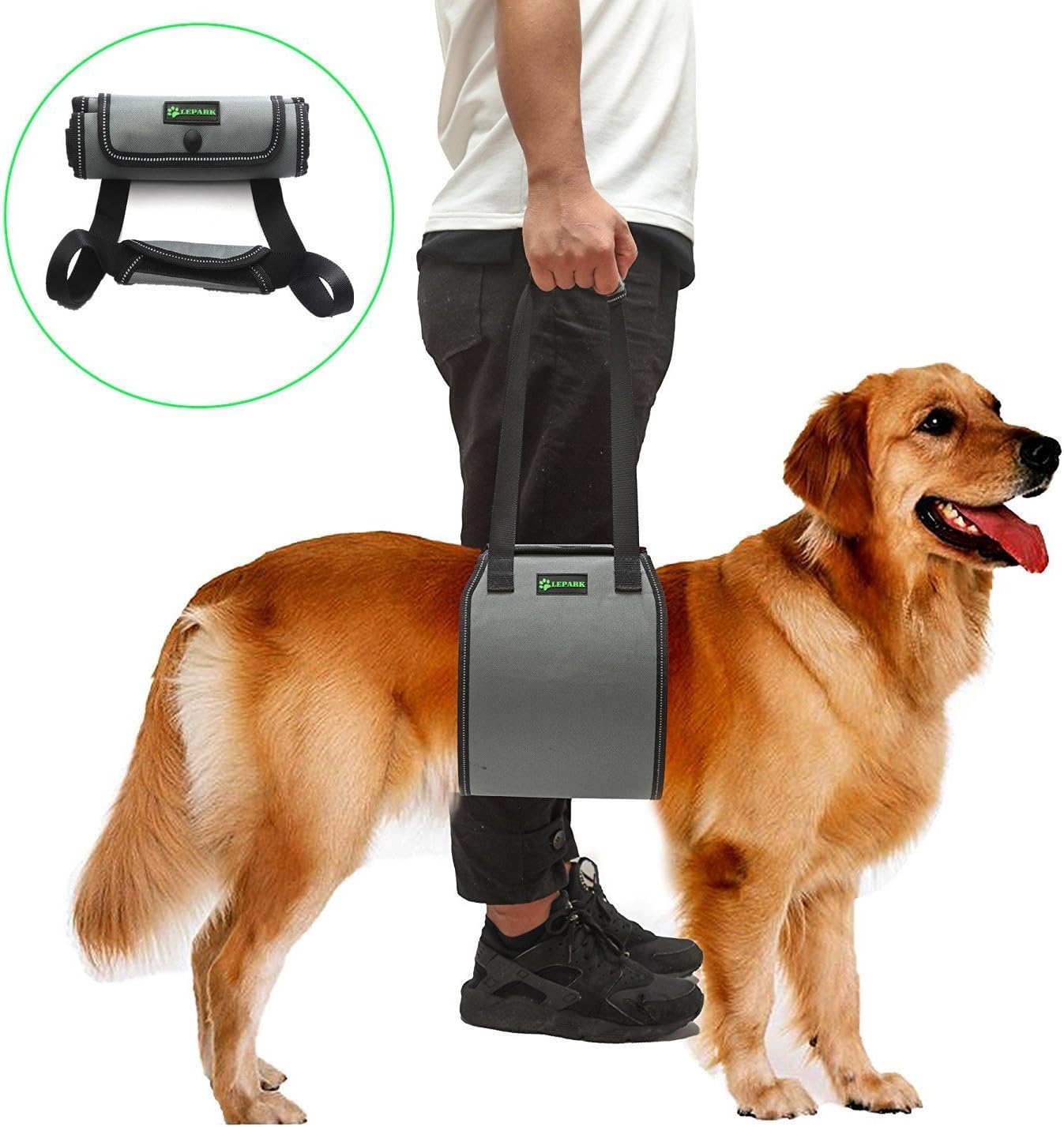 Lepark Dog Sling with Handle for Canine Aid, Veterinarian Approved Dog Lift Harness for Rehabilitation (XL,Grey)