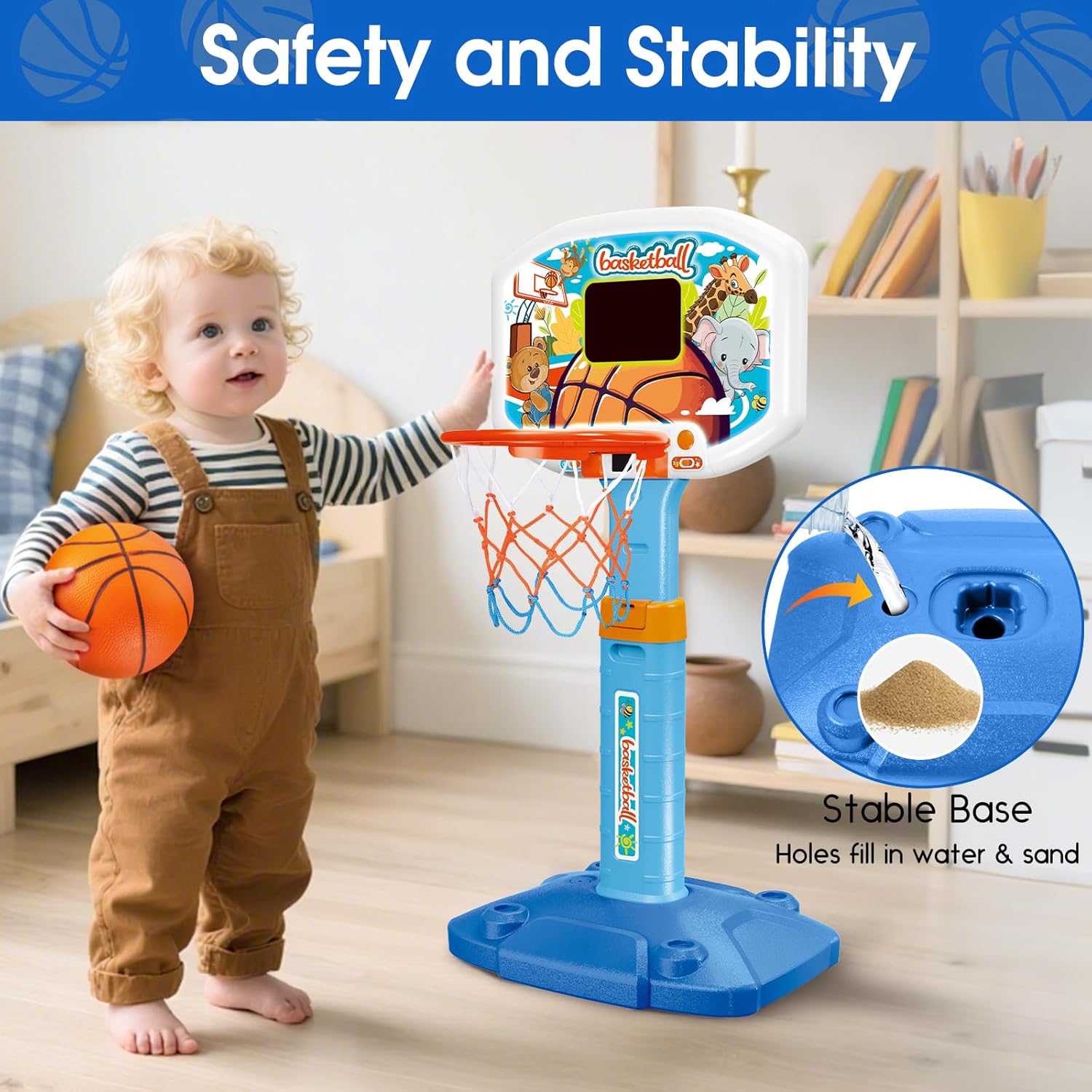 Toddler Basketball Hoop Indoor for Age 1-3, Kids Basketball Hoop with Led Light Scoreboard, Adjustable Basketball Goal with 3 Balls, Outdoor Sport Toy for 1 2 3 4 Year Old Baby Boy Girl Birthday Gift