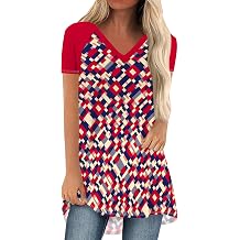 Womens V-Neck Plus Size Plaid Print Shirts Summer Vintage Tops Casual Short Sleeve Basic Fashion Shirts Blouse Soft Tee