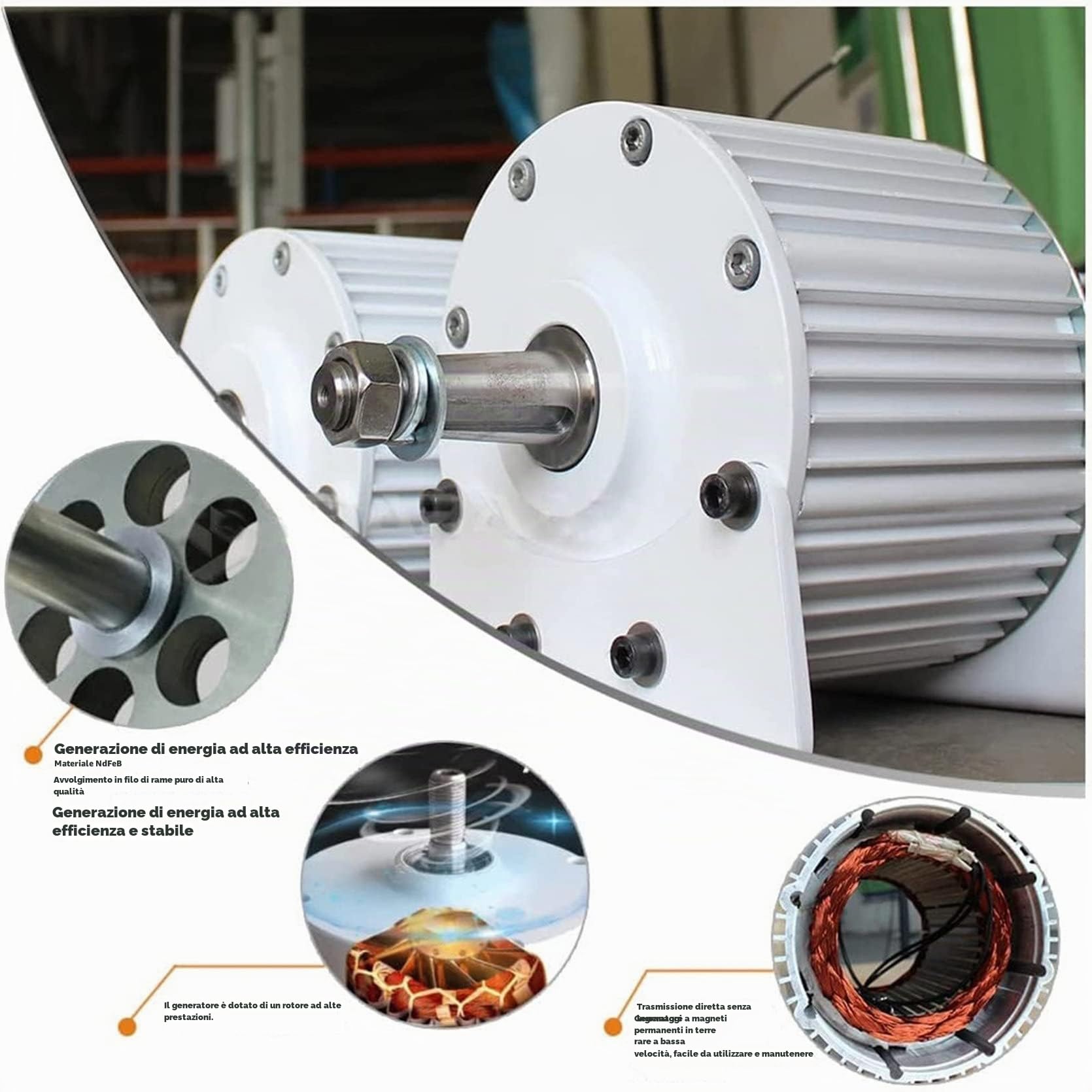 Generatore trifase senza ingranaggi a magneti permanenti 6000W-10000W con base | Alternatore 5 KW 24 V/48 V/96 V CA, generatore per turbina eolica | Generazione di energia ad alta efficienza