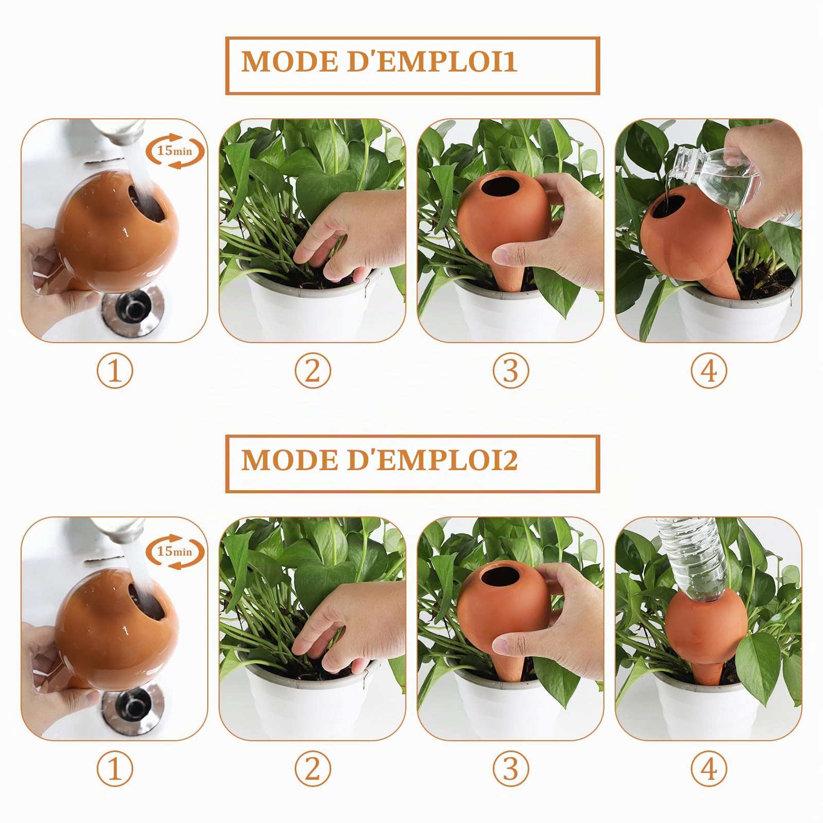 EXLECO 8X 360ml Cône en Argile Goutte à Goutte Grand Globes D'arrosage en Céramique Arrosage Bouteille Automatique Terre Cuite pour Arroser Distributeur d'eau pour Plantes Terracotta Watering Pots
