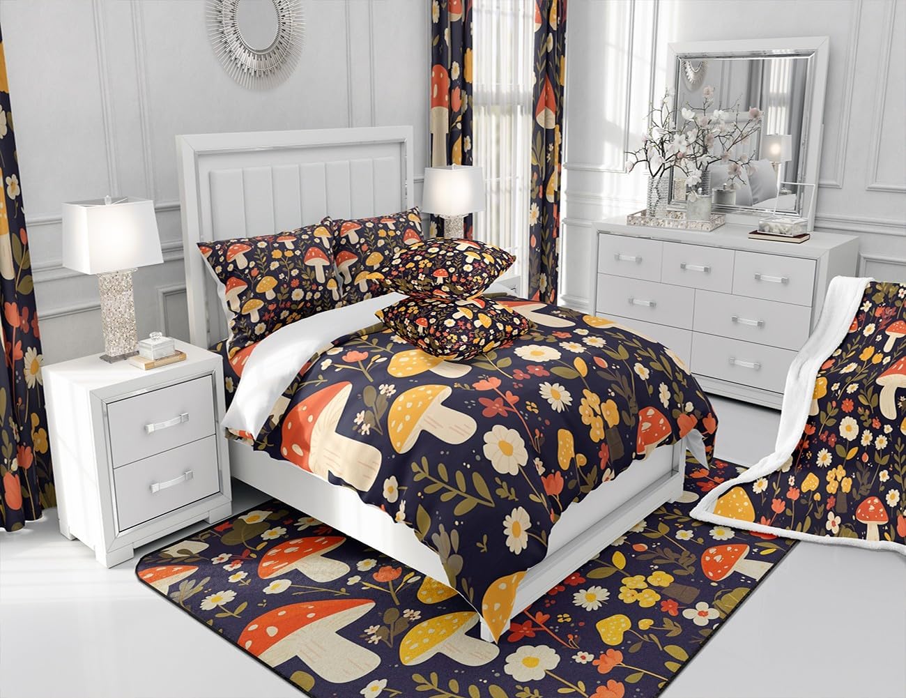 Feelyou Mushroom Comforter Cover Set Natural Wild Fungus Duvet Cover for Kids Boys Girls Botanical Plants Bedding Set Soft Bedspread Cover Twin Size