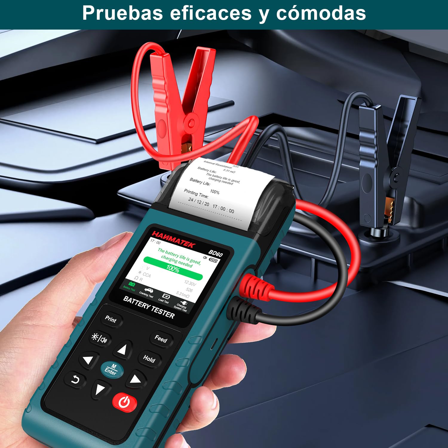 HANMATEK12V/24V Probador de Batería de Automóvil,Probador de Carga 100-2000 CCA, Probador de Alternador Automotriz,Analizador Digital de Batería para Automóvil,Camión,Marina,Motocicleta,SUV- BD60