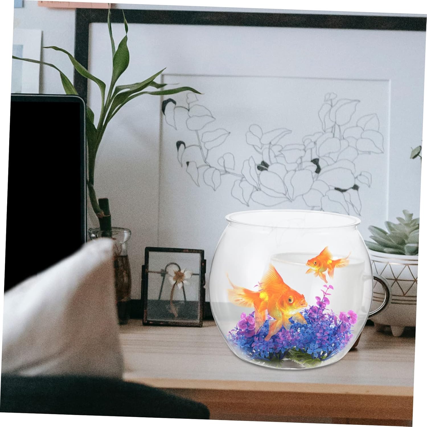 Angoily Fish Tank, 7.8inch Transparent Gold Fish Tank, Clear Plastic Aquarium Decor for Small Betta Fishes Goldfish and Turtles Compact Decorative Fishing Bowl for Home and Office, Plastic Bowl Oval