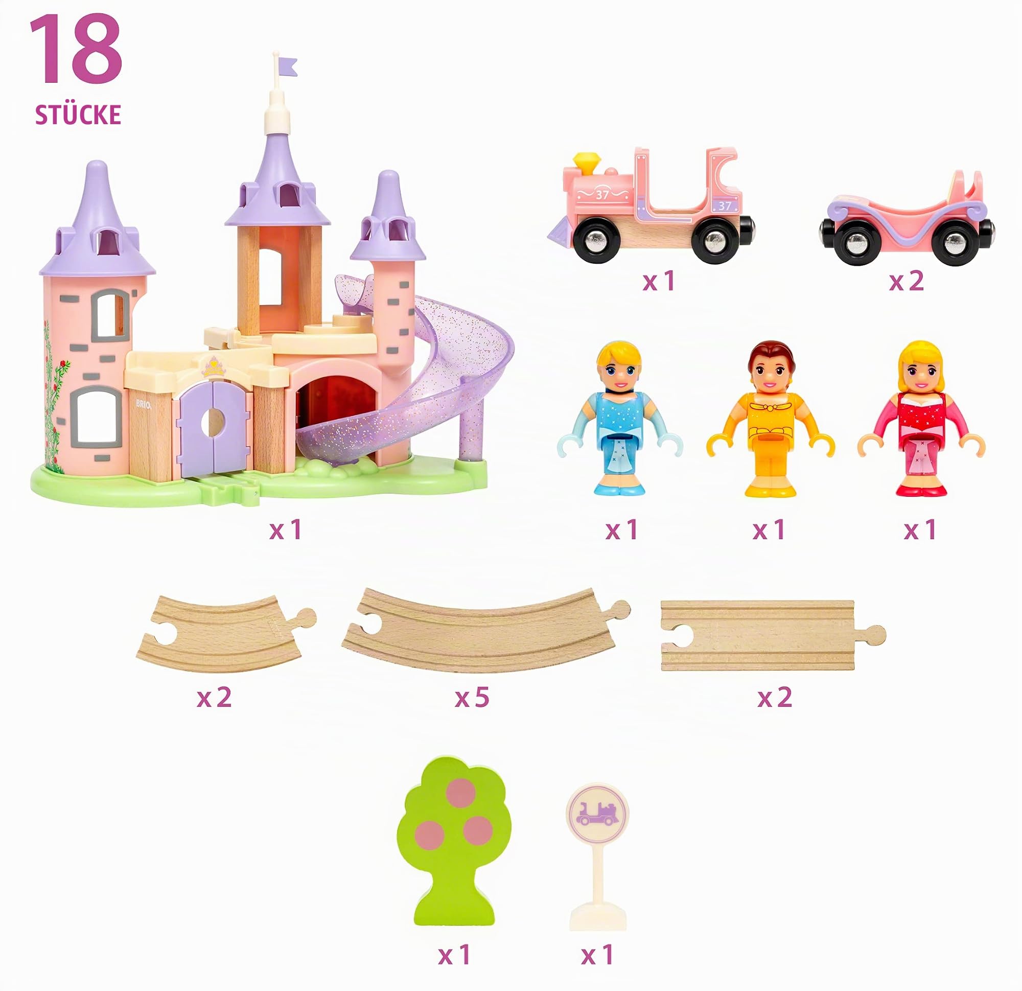BRIO Disney Princess 33312 Traumschloss Eisenbahn-Set - Märchenhafte Ergänzung Holzeisenbahn - Empfohlen ab 3 Jahren & Bahn 33402 - Mittleres Schienensortiment