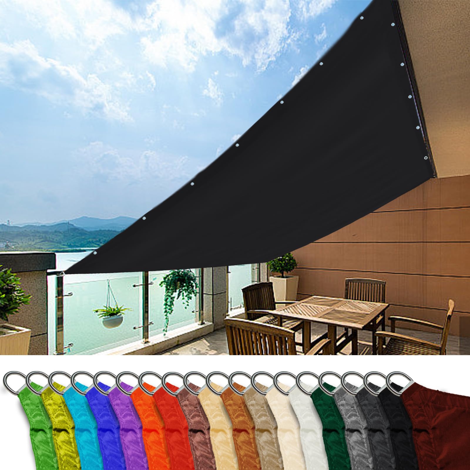 Garten Outdoor Sonnensegel 4x5.5m, Wetterschutz Wasserabweisend UV-Block Sonnensegel Multifunktions für Auto Freien Sonnendach, Anthrazit