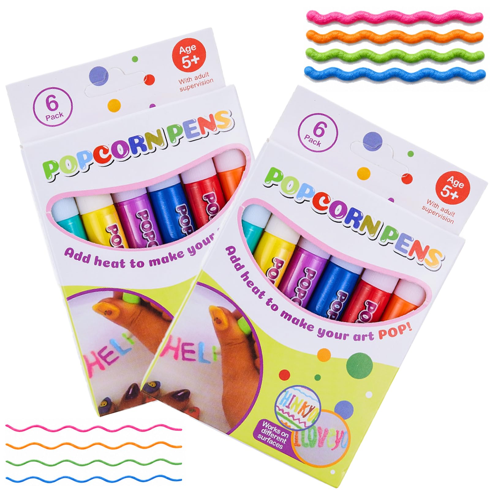 Jeeeun Popcorn Pens, 6 Colors, 3D Puffy Art Pens for Kids Ages 7-14 (2set)