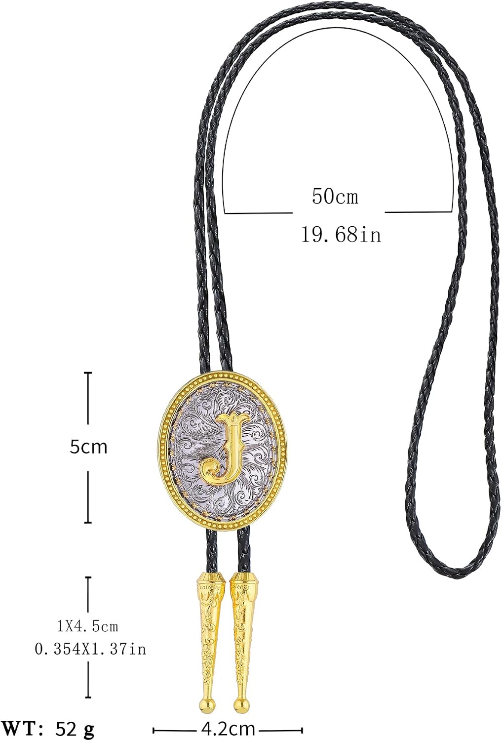 GelConnie Western Ties for Men Gold Bolo Tie Initial Letter A to Z Native American Bola Ties Cowboy Accessories for Men Women