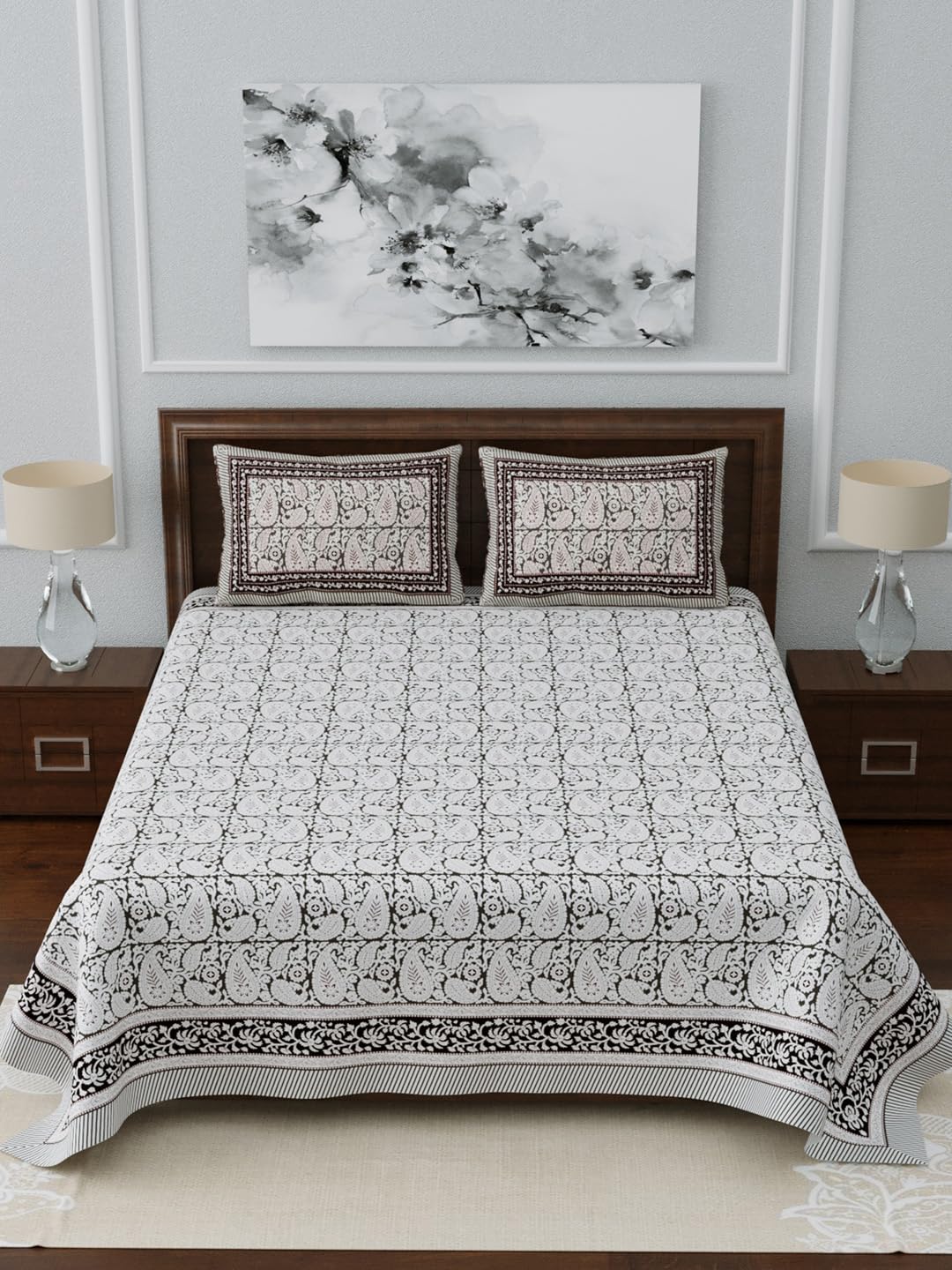 Living Roots Pure Cotton Bedsheets - Grey Paisley -1