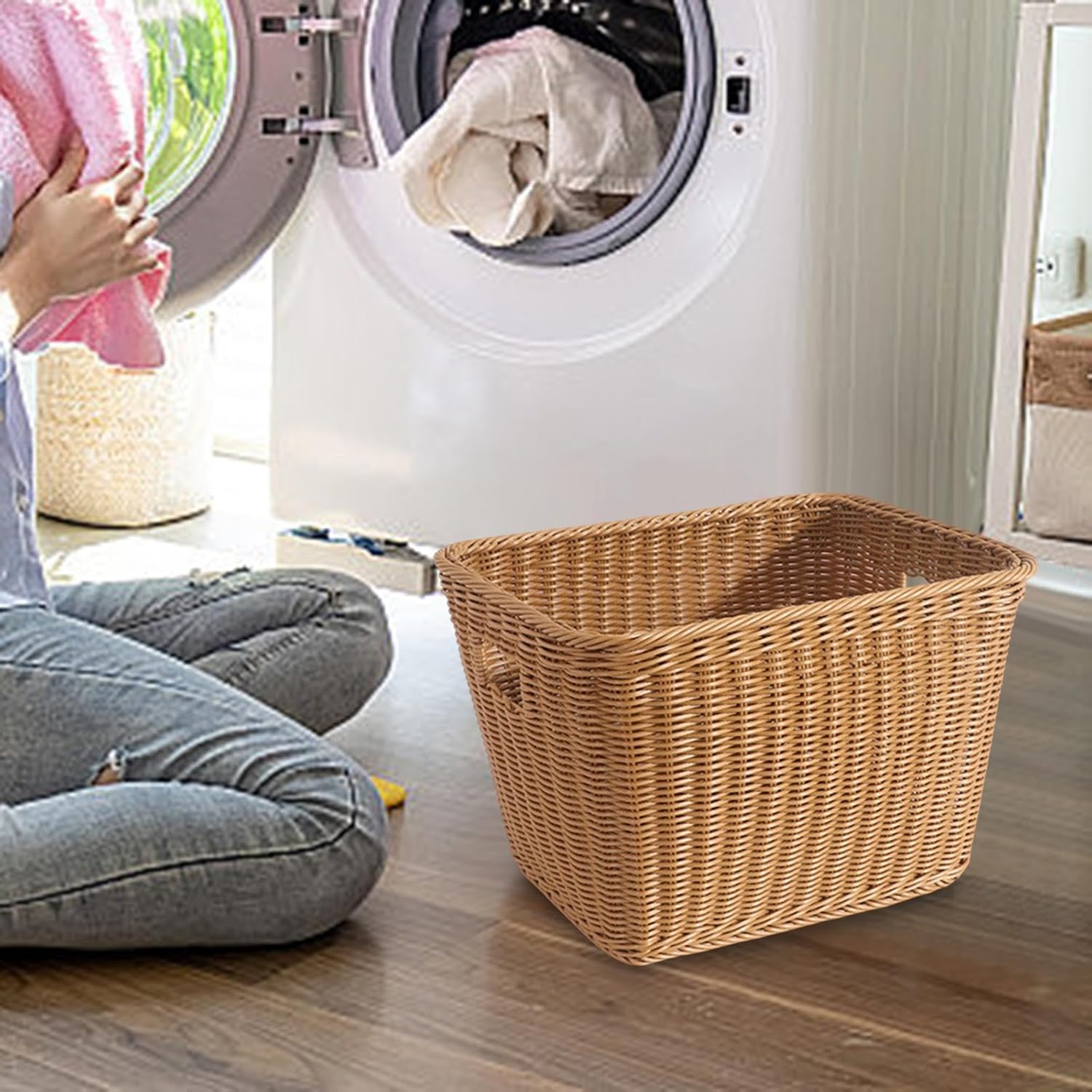 Handwoven Laundry Basket Hamper for College Bedroom Apartment