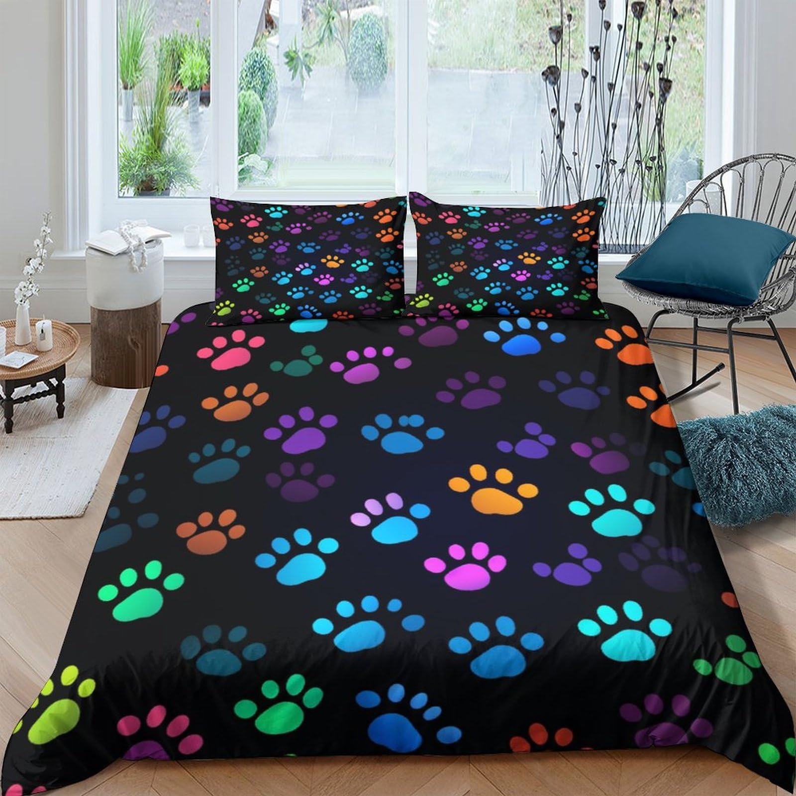 Housse de couette chat néon 3D King 220x240 cm avec ses taies d'oreiller