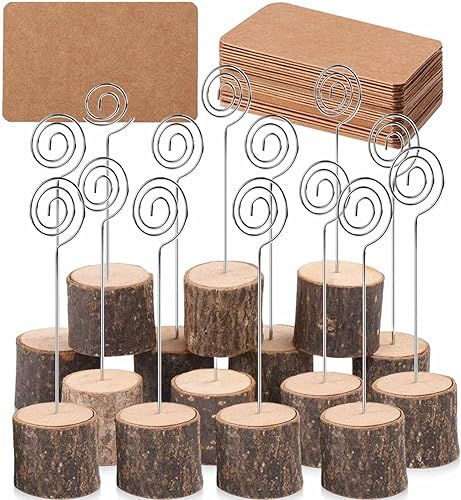 Juego de 20 portatarjetas de mesa de madera rústica con 30 tarjetas, perfecto para decoración de bodas y decoración de fiestas