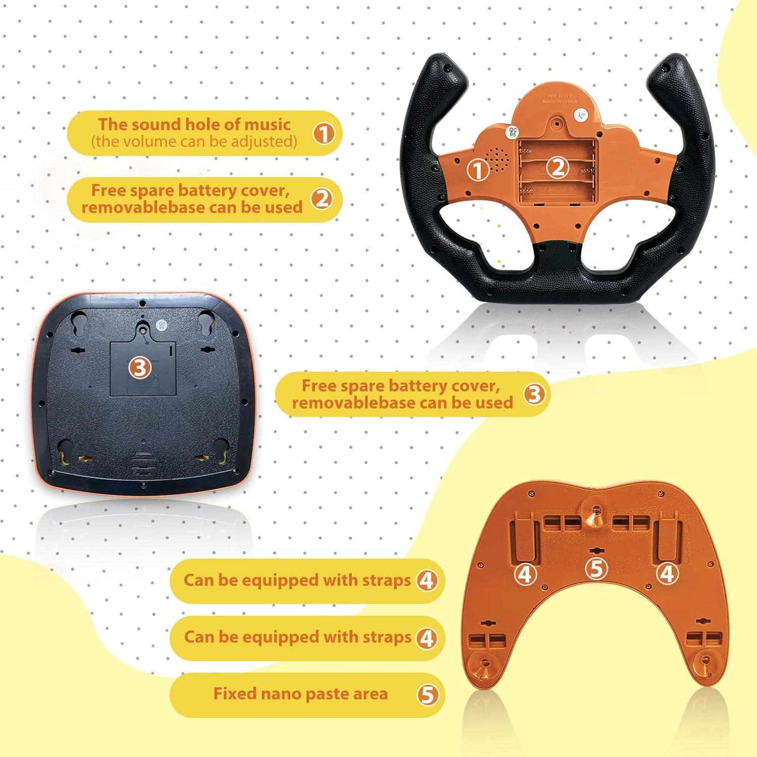 RedCrab Steering Wheels with Brake and Gas Pedals Toy for Kids,Pretend Driving Seat Toys with Light and Music,Simulated Driving for Toddlers,Baby Electric Early Learning Educational Toys (Orange)