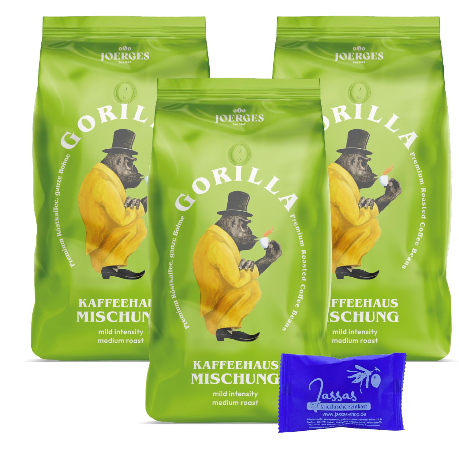Gorilla Kaffeehaus Mischung 3x 1000g Joerges + Jassas Gebäck | Gorilla Kaffee | Gorilla Kaffeehausmischung