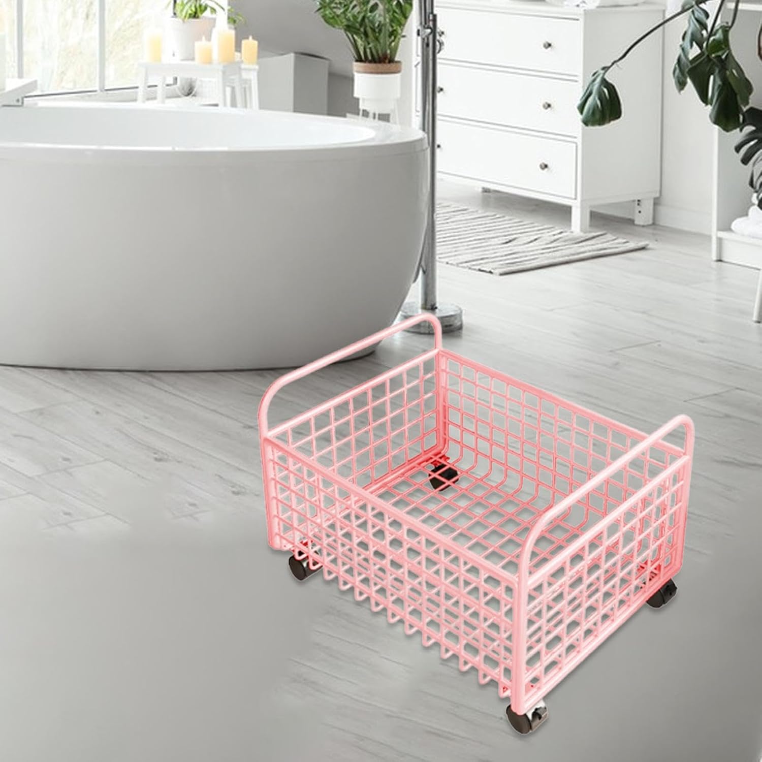 Rolling Utility Storage Basket Under Desk Book Bin File Organizer with Wheels for Bookshelf Magazine Bedroom Office, 38cmx25cmx26cm