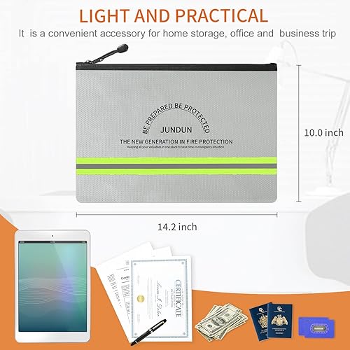 Miniatura 6 de JUNDUN Bolsa de documentos ignífuga, 14.2 x 10.0 pulgadas, bolsa de dinero impermeable e ignífuga con forro de papel de aluminio, bolsa de
