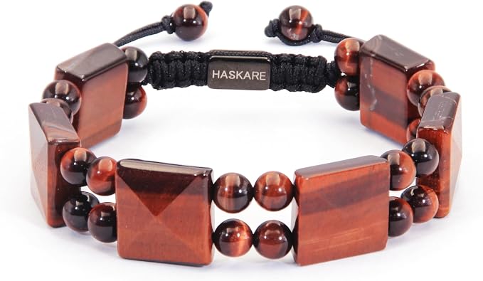 HASKARE Mens Beads Tigers Eye Bracelet, Protection Crystals Natural Red Tiger Eye Unique Handcrafted Bead Bracelet for Men, Healing Stone Energy Mens Jewelry Gifts for Him Christmas