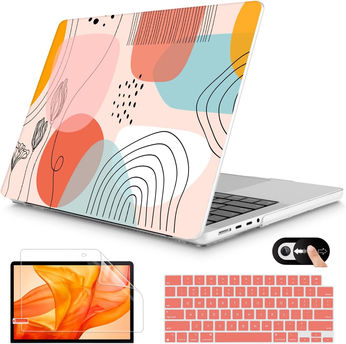 Mektron 2021/2023 Case for MacBook Pro 14 (A2442/M2 A2779), Printing Pattern Plastic Hard Shell Case Skin Keyboard Cover Screen Protector Compatible with MacBook Pro 14" M1 Pro Chip, Abstract Artistic