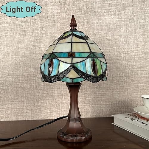 Miniatura 8 de Tiffany - Lámpara de mesa pequeña con vitrales, luz de mesa de estilo antiguo, lámpara de noche vintage para sala de estar, dormitorio, mesita