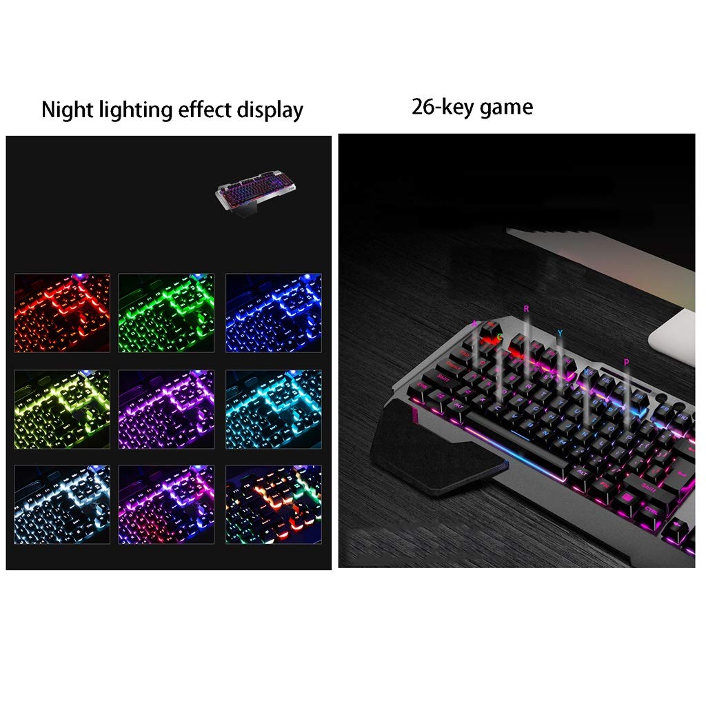 ARCH Tastiera E Mouse LED Wired, Tastiera del Computer Ergonomica, Tastiera Meccanica E Mouse, Tastiera USB, Wireless E Mouse con La Quarta Marcia DPI for Il Gioco O Ufficio (Color : Black B)