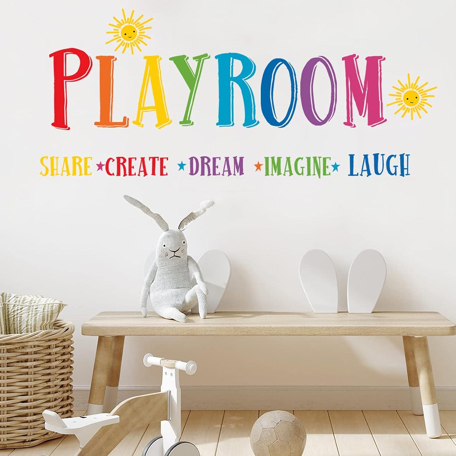 Mfault Large Playroom Rule Wall Decals Stickers, Inspirational Create Share Imagine Laugh Dream Quotes Nursery Classroom Decoration Neutral Bedroom Art, Motivational Words Toddler Kids Room Home Decor