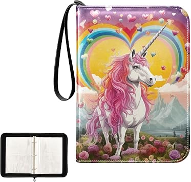 Unicorn Rainbow Waterproof Trading Card Binder,400-Pocket Trading Album Display Holder,Display Case with Card Sleeves Card Holder Protectors Set for Soccer Card,Gaming Cards,Yugioh,MTG and Other TCG 2010025